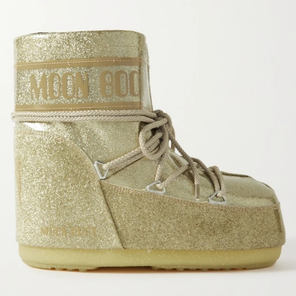 Moon Boot Low Icon Glitter Snow Boot Gold Moon Boots Glitter Gold Boots Short - Picture 3 of 17